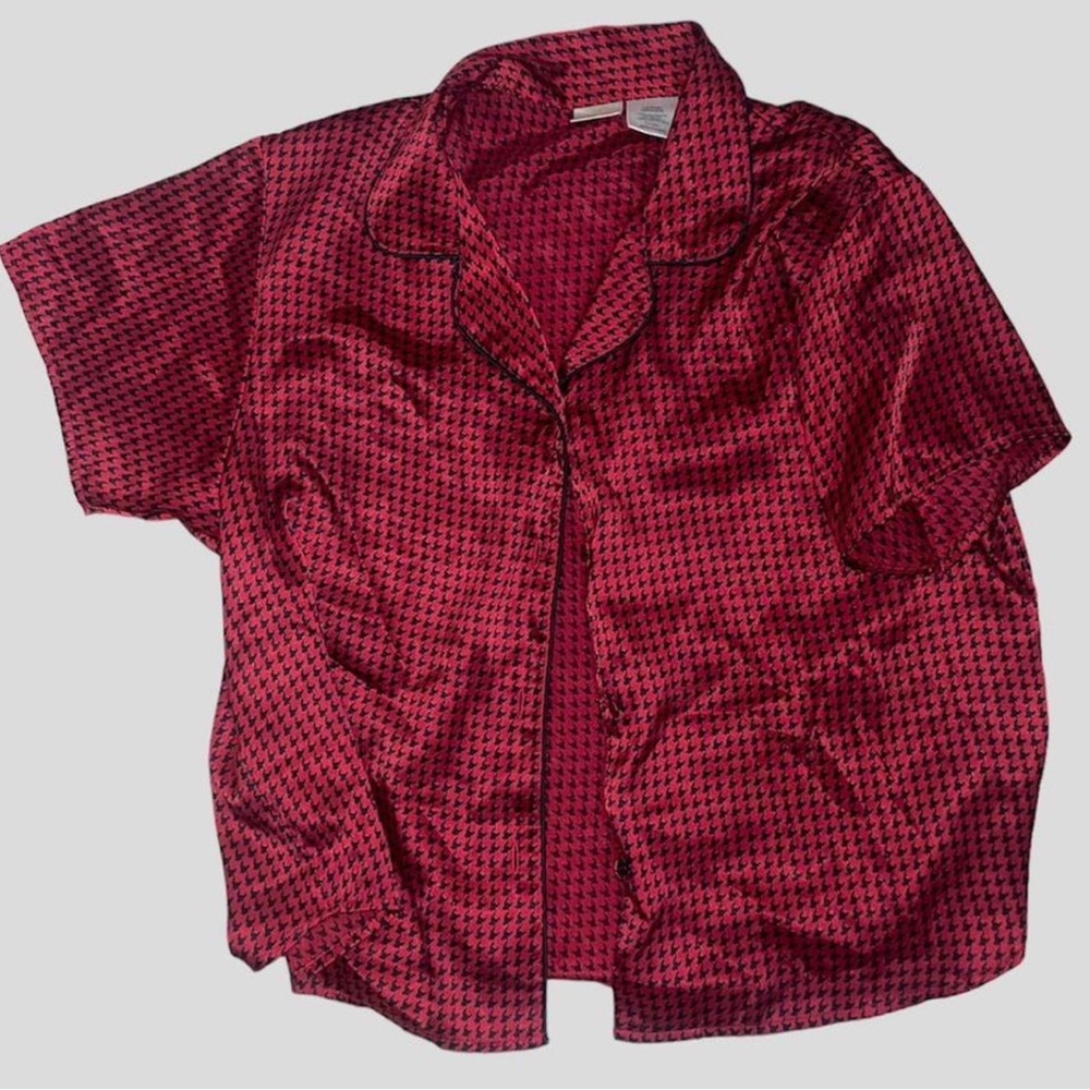 Red and Black Houndstooth satin top